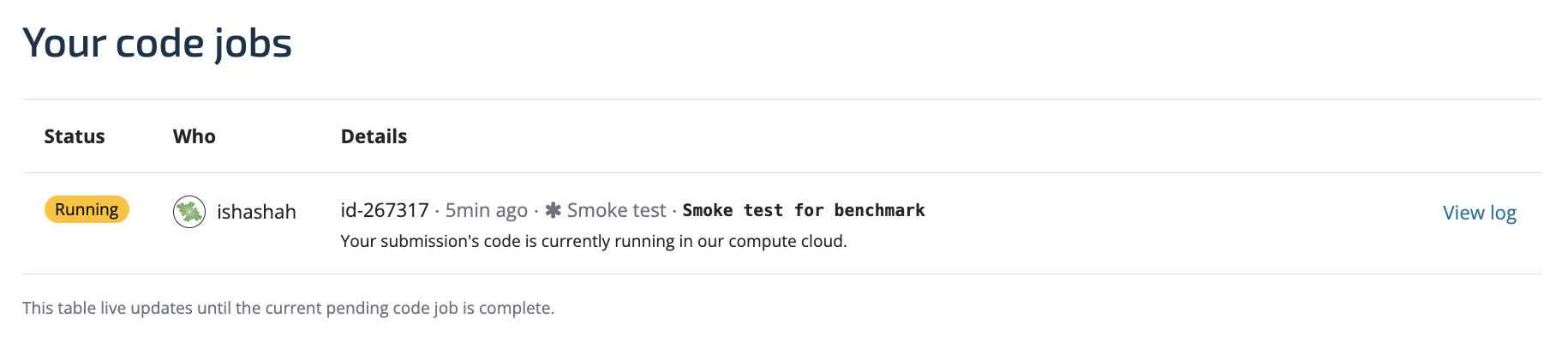 A running smoke test code job