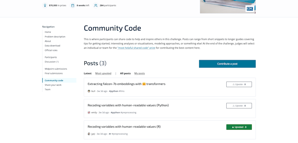 Screenshot of the Community Code section main page.