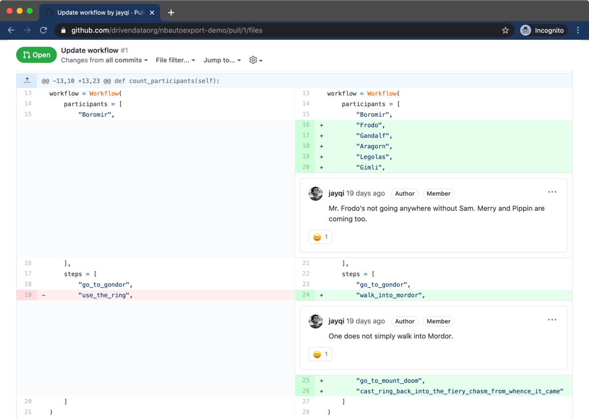 Code Diff in GitHub